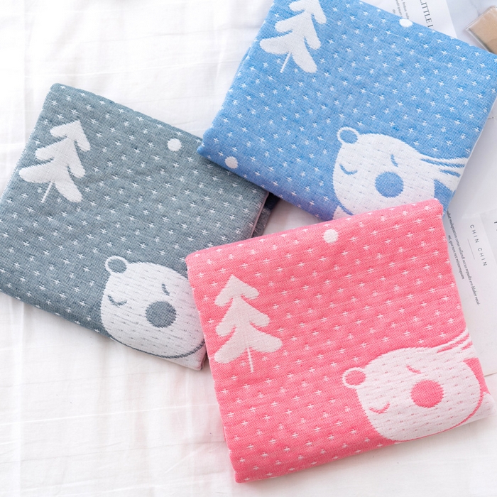 91家纺网 家纺一手货源 找家纺 朴尔家纺-毛巾被 2023新款特惠混纺棉质三层纱布独版AB面枕巾 爱心熊粉