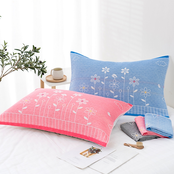 91家纺网 家纺一手货源 找家纺 朴尔家纺-毛巾被 2023新款特惠混纺棉质三层纱布独版AB面枕巾 花中细语兰