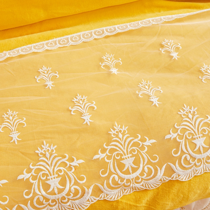 91家纺网 家纺一手货源 找家纺 虹星家纺 2023新款牛奶绒夹棉床裙套件清新系列-床裙款四件套 清新-鹅黄