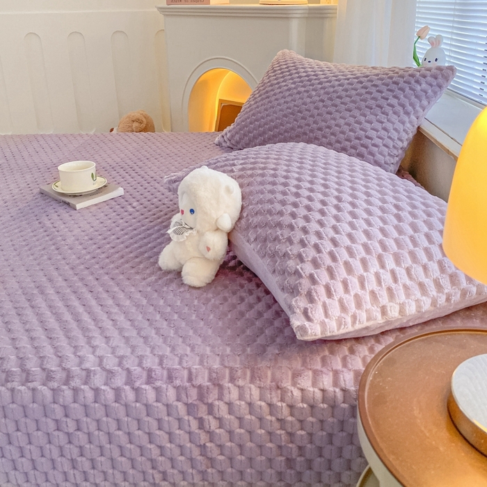 91家纺网 家纺一手货源 找家纺 欧邦 新款A类提花豆豆绒金龟绒床笠 床笠-魅力紫