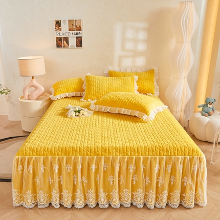 虹星家纺 2023新款牛奶绒夹棉床裙套件清新系列-床裙款单床裙  清新-鹅黄