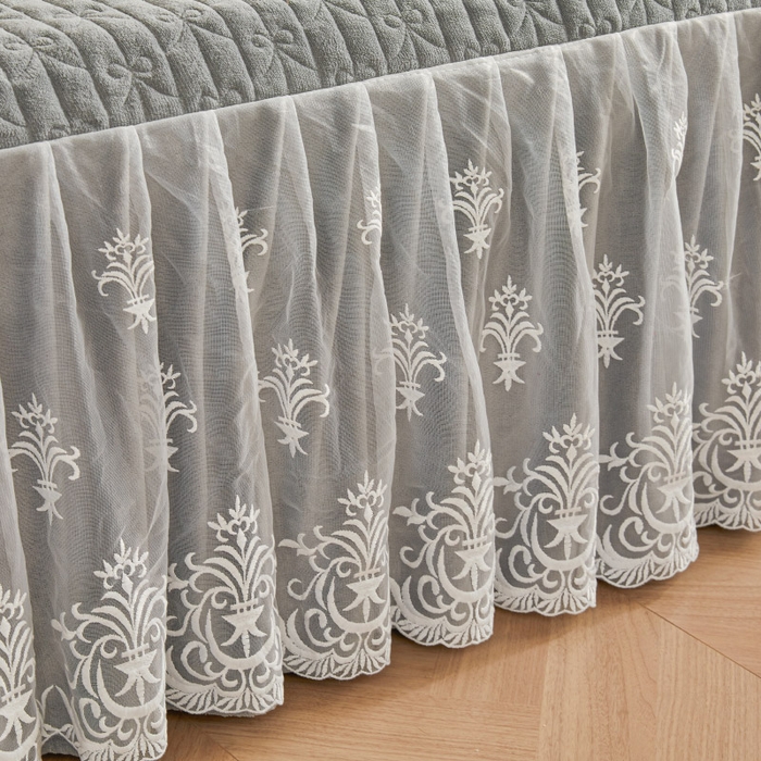 91家纺网 家纺一手货源 找家纺 虹星家纺 2023新款牛奶绒夹棉床裙套件清新系列-床裙款单床裙  清新-星际灰