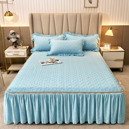 91家纺网 家纺一手货源 找家纺 （总）恋尚 2023新款加厚高克重蜜桃绒床笠式床裙可脱卸