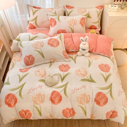 91家纺网 家纺一手货源 找家纺 寐居家纺 2023新款小清新牛奶绒印花被套 沁香花