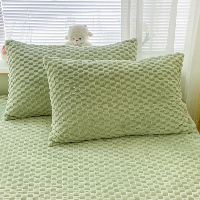 91家纺网 家纺一手货源 找家纺 欧邦 新款A类提花豆豆绒金龟绒床笠 床笠-豆绿