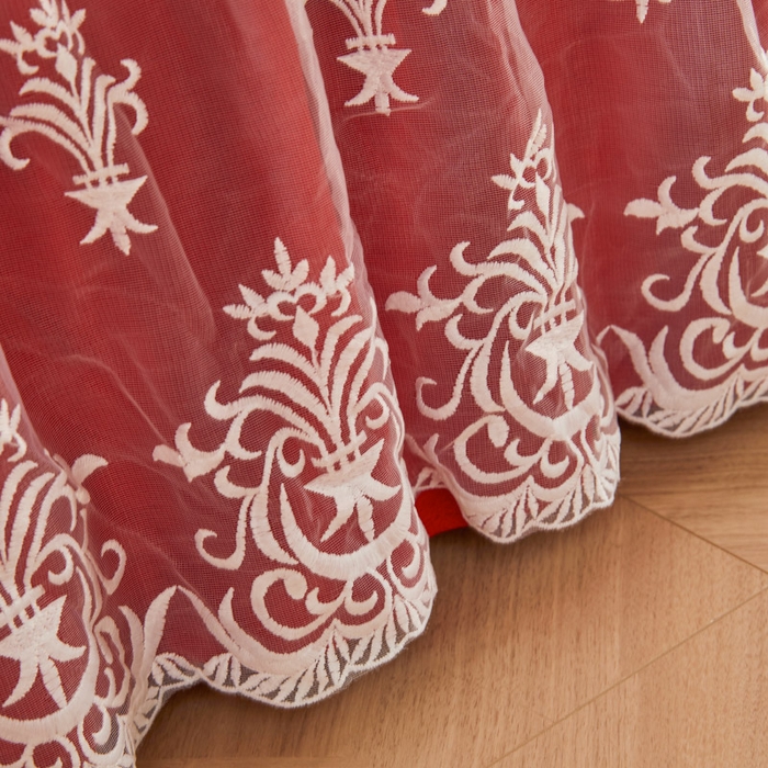 91家纺网 家纺一手货源 找家纺 虹星家纺 2023新款牛奶绒夹棉床裙套件清新系列-床裙款单床裙  清新-中国红