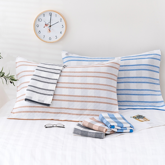 91家纺网 家纺一手货源 找家纺 朴尔家纺-毛巾被 2023新款特惠混纺棉质三层纱布独版AB面枕巾 格韵咖啡