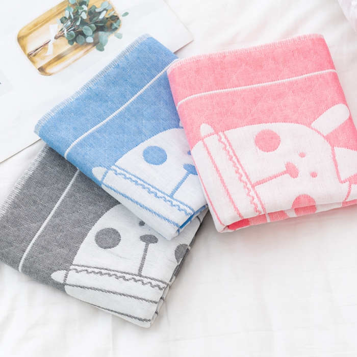91家纺网 家纺一手货源 找家纺 朴尔家纺-毛巾被 2023新款特惠混纺棉质三层纱布独版AB面枕巾 雨伞熊粉