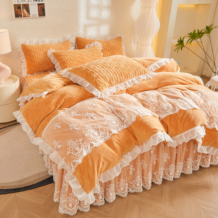 91家纺网 家纺一手货源 找家纺 虹星家纺 2023新款牛奶绒夹棉床裙套件清新系列-床裙款四件套 清新-吴咖