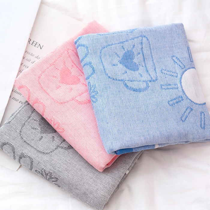 91家纺网 家纺一手货源 找家纺 朴尔家纺-毛巾被 2023新款特惠混纺棉质三层纱布独版AB面枕巾 早安粉