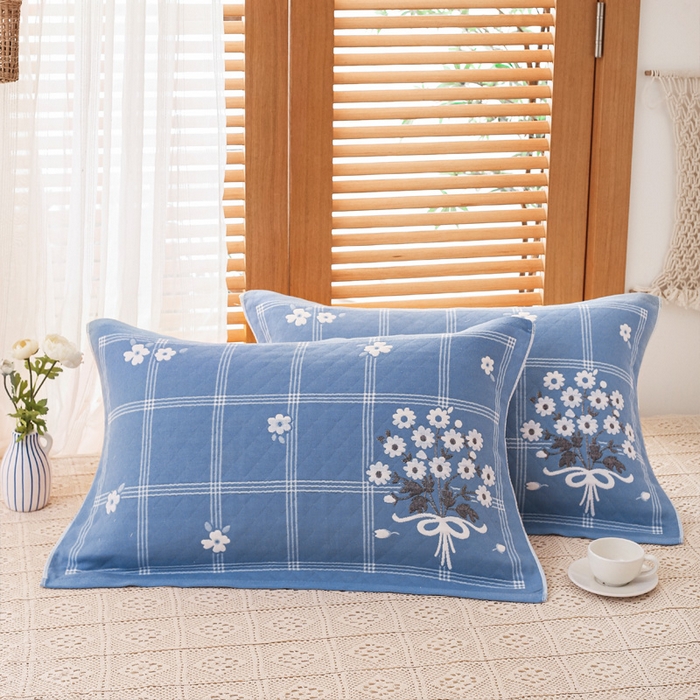 91家纺网 家纺一手货源 找家纺 朴尔家纺-毛巾被 2023新款全棉加厚三层纱布枕巾 手捧花兰