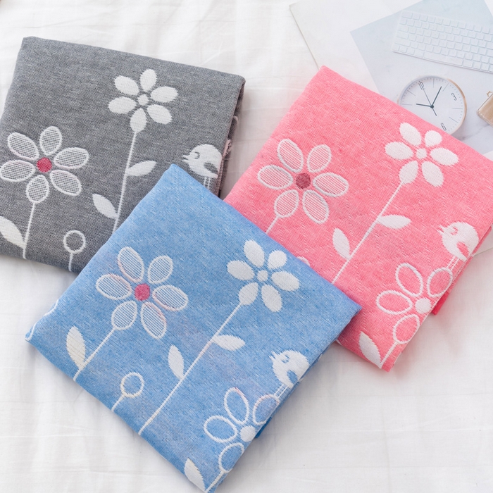 91家纺网 家纺一手货源 找家纺 朴尔家纺-毛巾被 2023新款特惠混纺棉质三层纱布独版AB面枕巾 花中细语粉