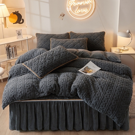 91家纺网 家纺一手货源 找家纺 恋尚 2023新款塔芙绒床笠加床裙四件套可脱卸款 塔芙绒-灰