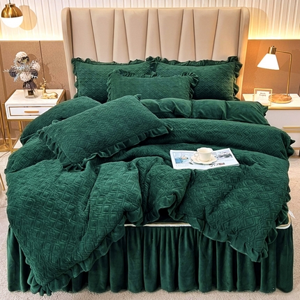 91家纺网 家纺一手货源 找家纺 （总）恋尚 2023新款加厚高克重蜜桃绒床笠式床裙四件套可脱卸四件套