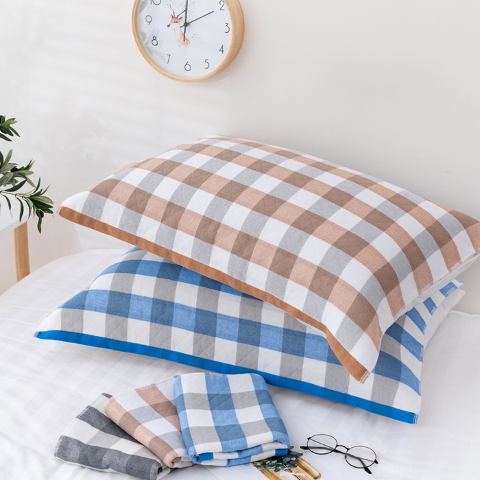 91家纺网 家纺一手货源 找家纺 朴尔家纺-毛巾被 2023新款特惠混纺棉质三层纱布独版AB面枕巾 格韵咖啡