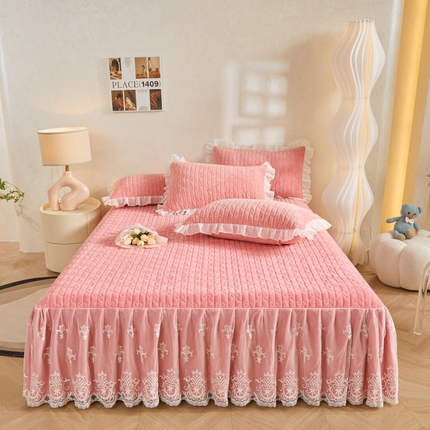 虹星家纺 2023新款牛奶绒夹棉床裙套件清新系列-床裙款单床裙  清新-梅粉