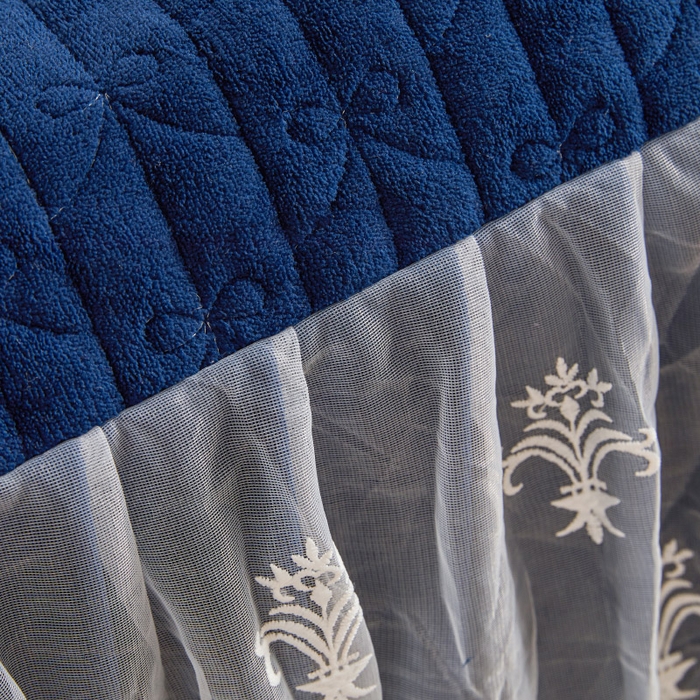 91家纺网 家纺一手货源 找家纺 虹星家纺 2023新款牛奶绒夹棉床裙套件清新系列-床裙款单床裙  清新-藏青