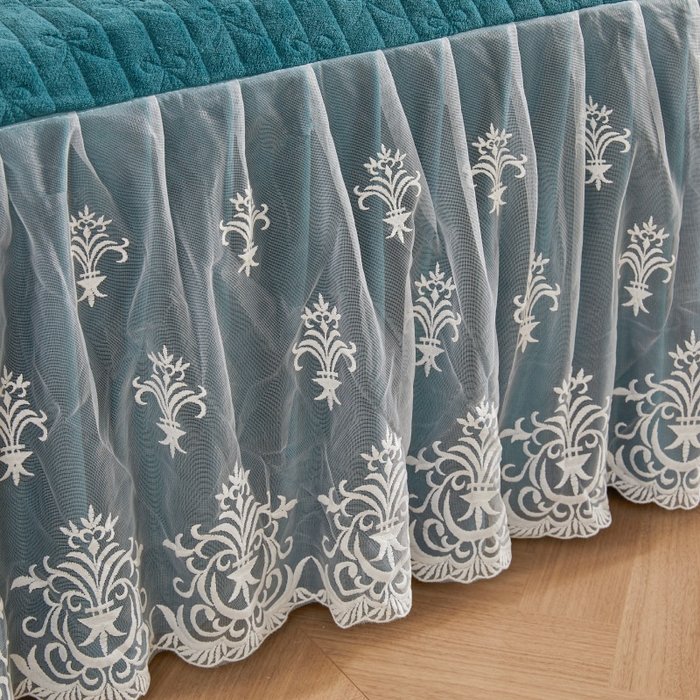 91家纺网 家纺一手货源 找家纺 虹星家纺 2023新款牛奶绒夹棉床裙套件清新系列-床裙款单床裙  清新-孔雀兰