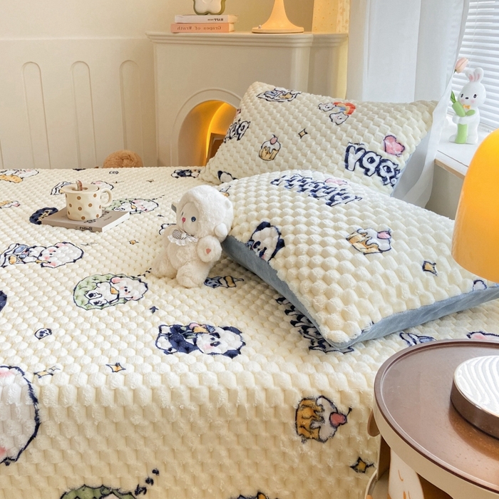 91家纺网 家纺一手货源 找家纺 欧邦 新款A类提花豆豆绒金龟绒床笠 床笠-熊多多