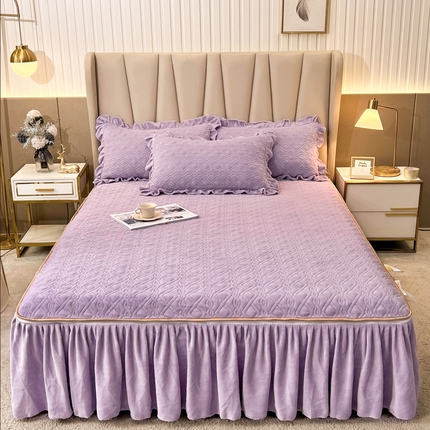 91家纺网 家纺一手货源 找家纺 （总）恋尚 2023新款加厚高克重蜜桃绒床笠式床裙可脱卸