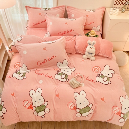 寐居家纺 2023新款小清新牛奶绒印花四件套 安妮兔