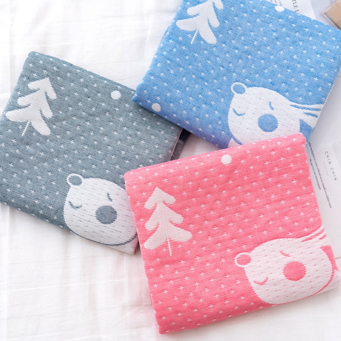 91家纺网 家纺一手货源 找家纺 朴尔家纺-毛巾被 2023新款特惠混纺棉质三层纱布独版AB面枕巾 爱心熊灰
