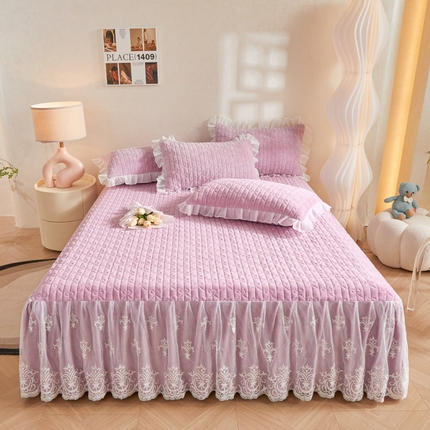 虹星家纺 2023新款牛奶绒夹棉床裙套件清新系列-床裙款单床裙  清新-浪漫紫