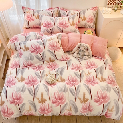 91家纺网 家纺一手货源 找家纺 （总）寐居家纺 2023新款小清新牛奶绒印花四件套