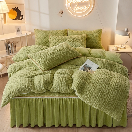 91家纺网 家纺一手货源 找家纺 恋尚 2023新款塔芙绒床笠加床裙四件套可脱卸款 塔芙绒-抹茶绿