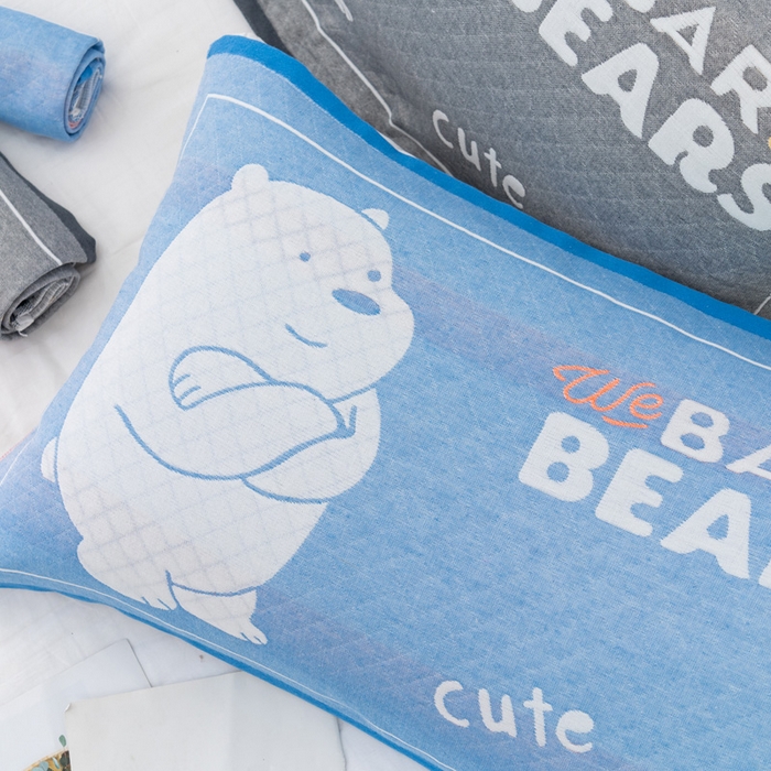 91家纺网 家纺一手货源 找家纺 朴尔家纺-毛巾被 2023新款特惠混纺棉质三层纱布独版AB面枕巾 白熊灰