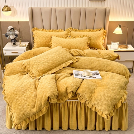 91家纺网 家纺一手货源 找家纺 （总）恋尚 2023新款加厚高克重蜜桃绒床笠式床裙四件套可脱卸四件套
