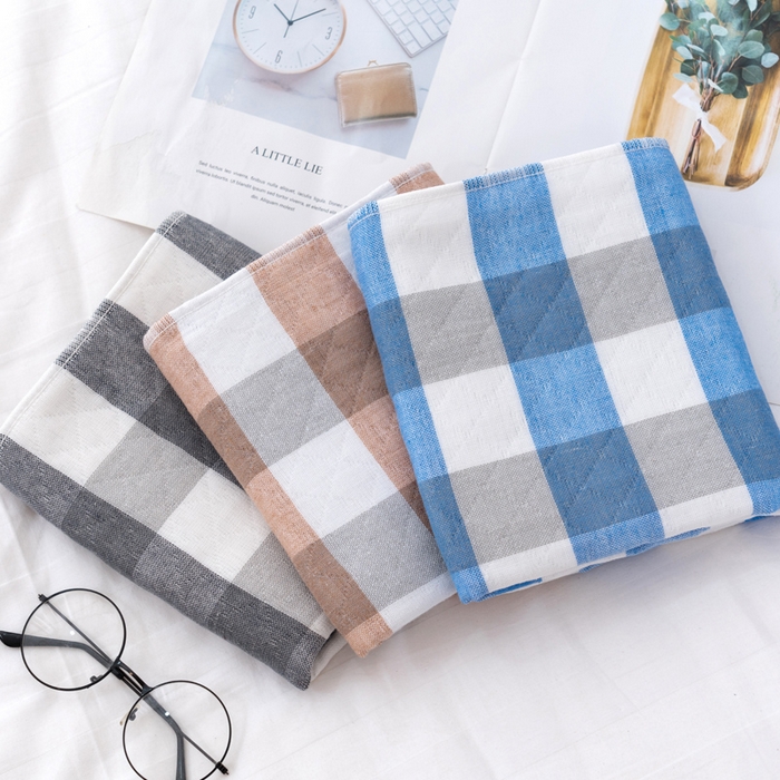 91家纺网 家纺一手货源 找家纺 朴尔家纺-毛巾被 2023新款特惠混纺棉质三层纱布独版AB面枕巾 格韵灰