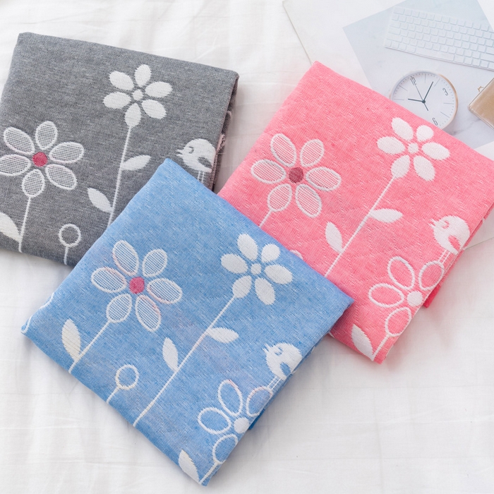 91家纺网 家纺一手货源 找家纺 朴尔家纺-毛巾被 2023新款特惠混纺棉质三层纱布独版AB面枕巾 花中细语灰