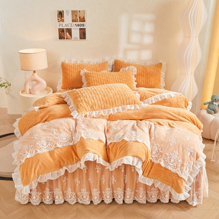 虹星家纺 2023新款牛奶绒夹棉床裙套件清新系列-床裙款四件套 清新-吴咖