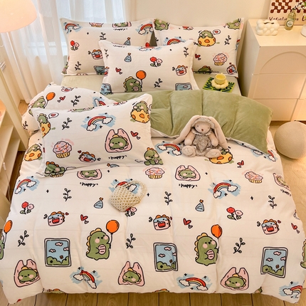 寐居家纺 2023新款小清新牛奶绒印花被套 假日恐龙
