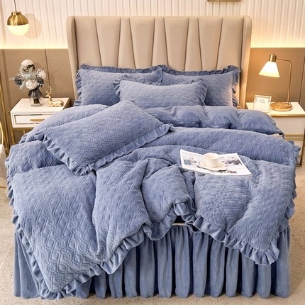 恋尚 2023新款加厚高克重蜜桃绒床笠式床裙四件套可脱卸四件套 微光-荷紫