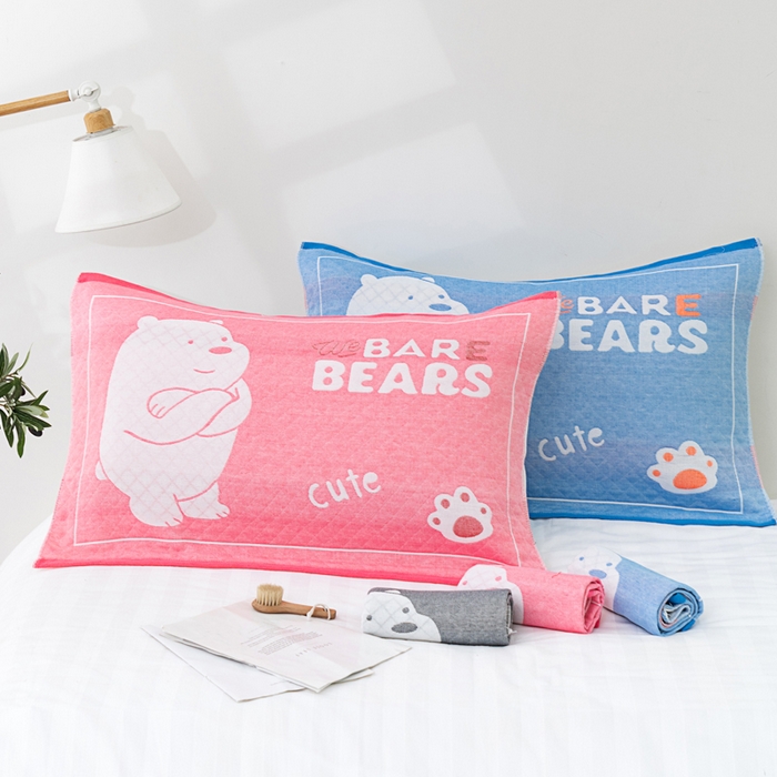 91家纺网 家纺一手货源 找家纺 朴尔家纺-毛巾被 2023新款特惠混纺棉质三层纱布独版AB面枕巾 白熊灰