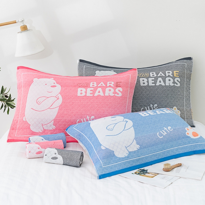 91家纺网 家纺一手货源 找家纺 朴尔家纺-毛巾被 2023新款特惠混纺棉质三层纱布独版AB面枕巾 白熊灰