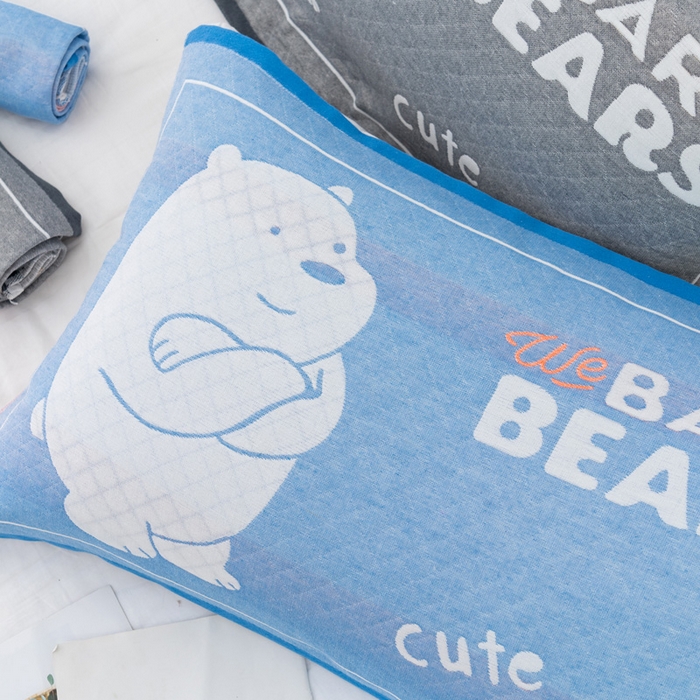 91家纺网 家纺一手货源 找家纺 朴尔家纺-毛巾被 2023新款特惠混纺棉质三层纱布独版AB面枕巾 白熊蓝