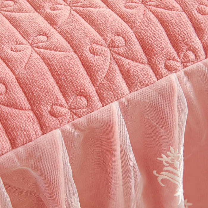 91家纺网 家纺一手货源 找家纺 虹星家纺 2023新款牛奶绒夹棉床裙套件清新系列-床裙款单床裙  清新-梅粉