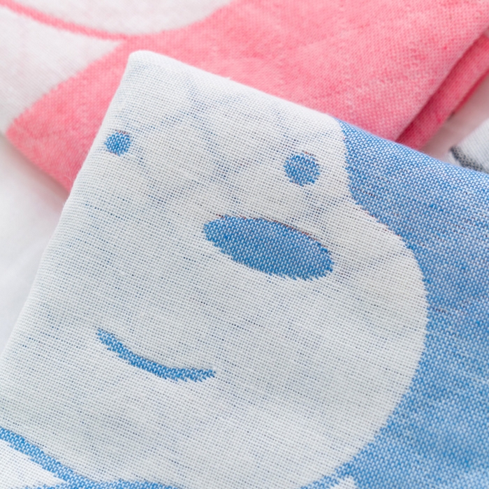 91家纺网 家纺一手货源 找家纺 朴尔家纺-毛巾被 2023新款特惠混纺棉质三层纱布独版AB面枕巾 白熊粉