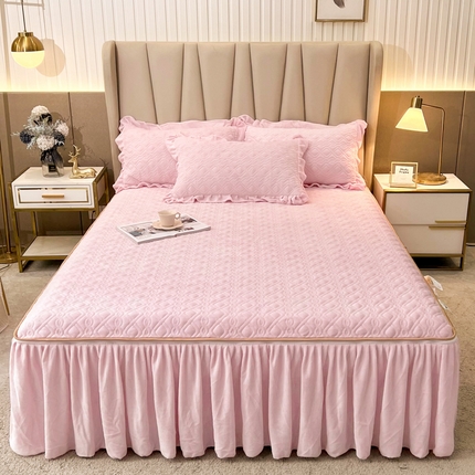 91家纺网 家纺一手货源 找家纺 （总）恋尚 2023新款加厚高克重蜜桃绒床笠式床裙可脱卸