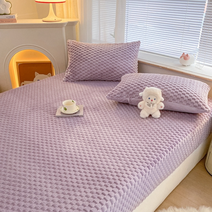 91家纺网 家纺一手货源 找家纺 欧邦 新款A类提花豆豆绒金龟绒床笠 床笠-魅力紫