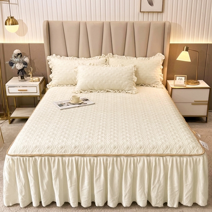 91家纺网 家纺一手货源 找家纺 （总）恋尚 2023新款加厚高克重蜜桃绒床笠式床裙可脱卸