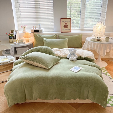 91家纺网 家纺一手货源 找家纺 （总）寐居  2023新款高克重拼色牛奶绒四件套