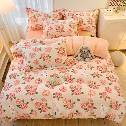 91家纺网 家纺一手货源 找家纺 （总）寐居家纺 2023新款小清新牛奶绒印花四件套