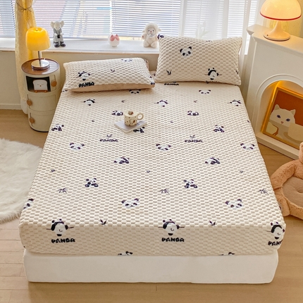 91家纺网 家纺一手货源 找家纺 欧邦 新款A类提花豆豆绒金龟绒床笠 床笠-熊猫