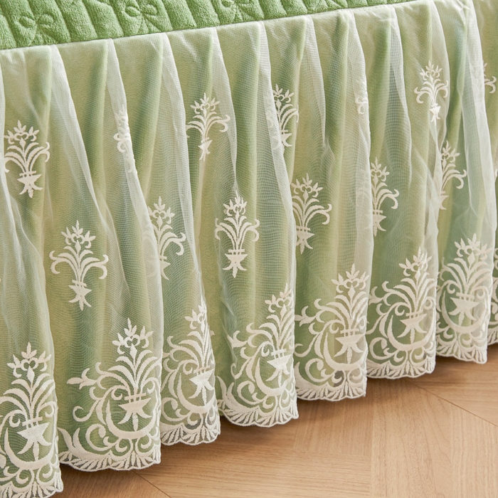 91家纺网 家纺一手货源 找家纺 虹星家纺 2023新款牛奶绒夹棉床裙套件清新系列-床裙款单床裙  清新-牛油果绿