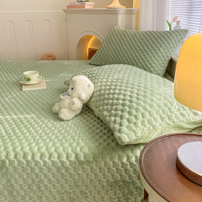 91家纺网 家纺一手货源 找家纺 欧邦 新款A类提花豆豆绒金龟绒床笠 床笠-豆绿