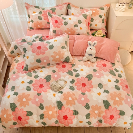 91家纺网 家纺一手货源 找家纺 （总）寐居家纺 2023新款小清新牛奶绒印花四件套